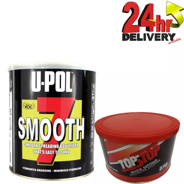 U-Pol Smooth7 3L Body Filler  & Top Stop 750ml Deep Repair Finishing Stopper