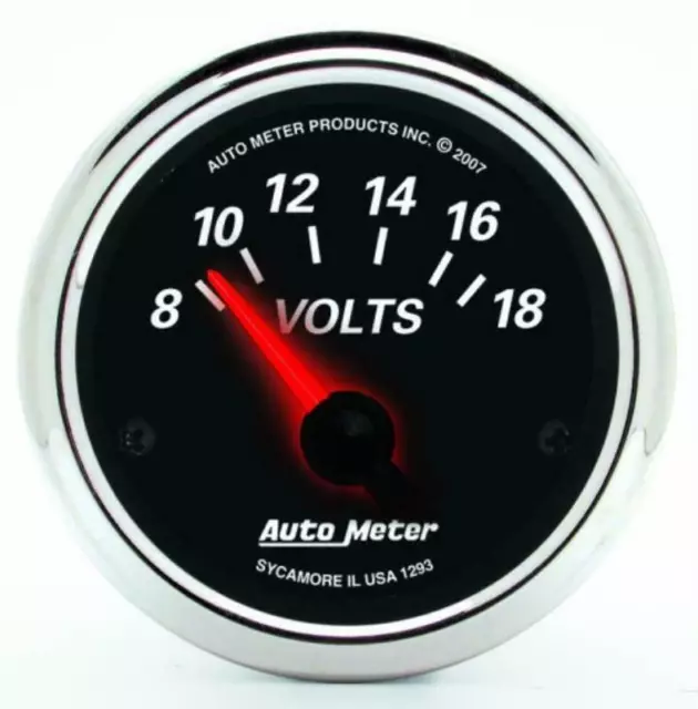 Auto Meter Designer Black II Voltmeter Gauge 2-1/16" Electric 8-18 volts AU1293