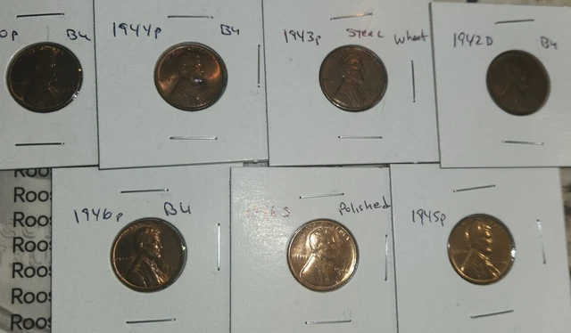 Lincoln Wheat Cent Penny Lot BU 7 Coins Pictured