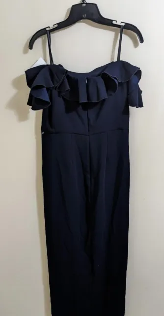 NWT XSCAPE Off the Shoulder Ruffle Navy Dress Size 8