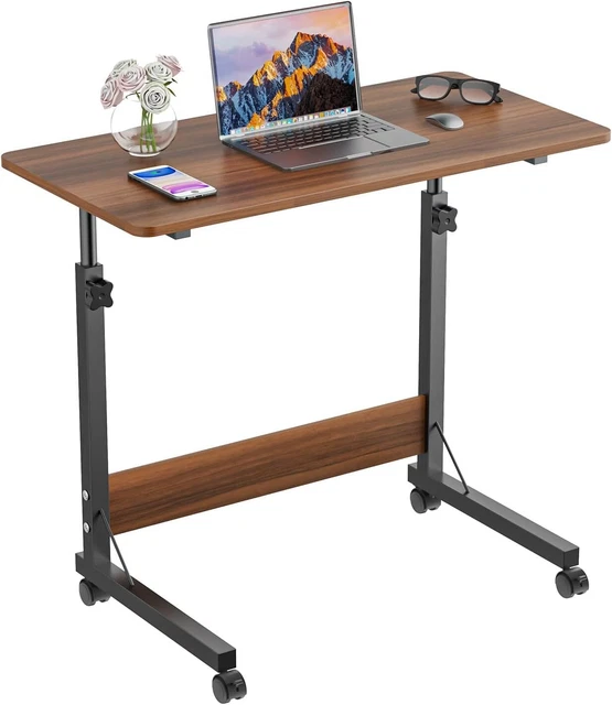 PIPIPOXER Table Roulante Pour Lit Et Canapé - Bureau Mobile Réglable En Hauteur 62-85cm 60x40cm Avec 4 Roulettes Verrouillables