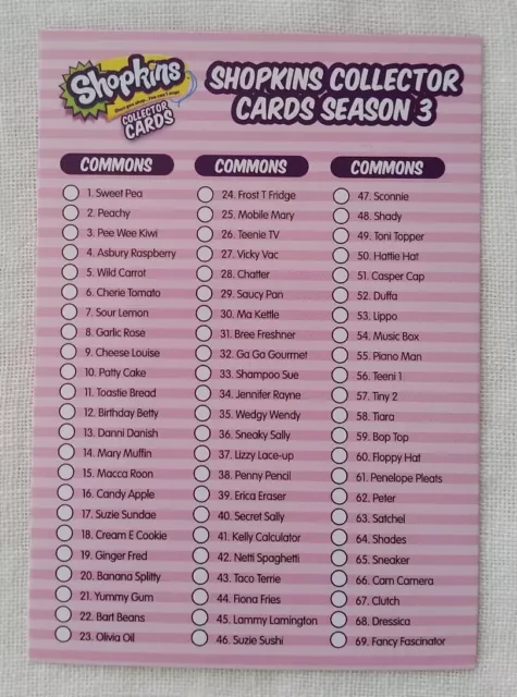 Shopkins Season 3 Collector Card 79 Checklist Part 1