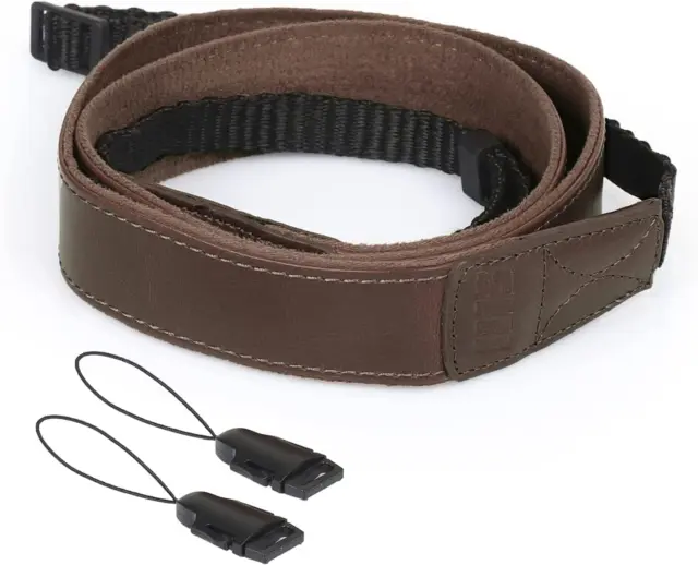 Leather Camera Shoulder/Neck Strap for SLR DSLR Cameras (Dark Brown)