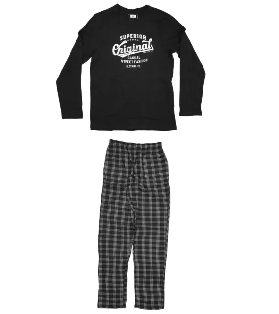 AM Legend Herren Pyjama-Set 2-teilig kariert Schlafanzug IAN MPJ 23 Schwarz/Weiß