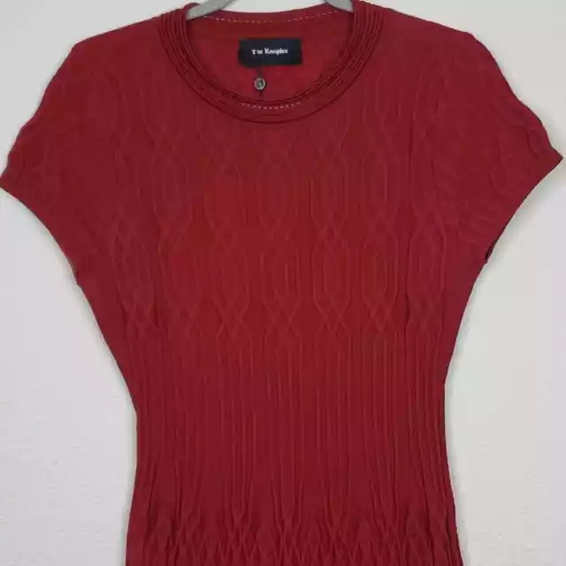 The Kooples Dress Red Knit Jacquard Motif Short Sleeve Stretch Ponte Womens 2 3