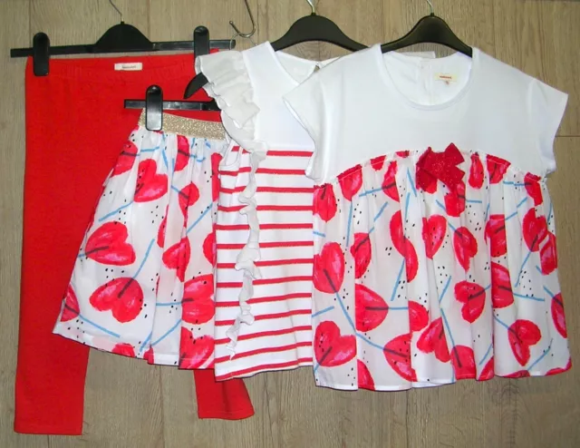 Catimini Girls Red White Tulip Print Summer Mix & Match Bundle Outfit Set Age 12