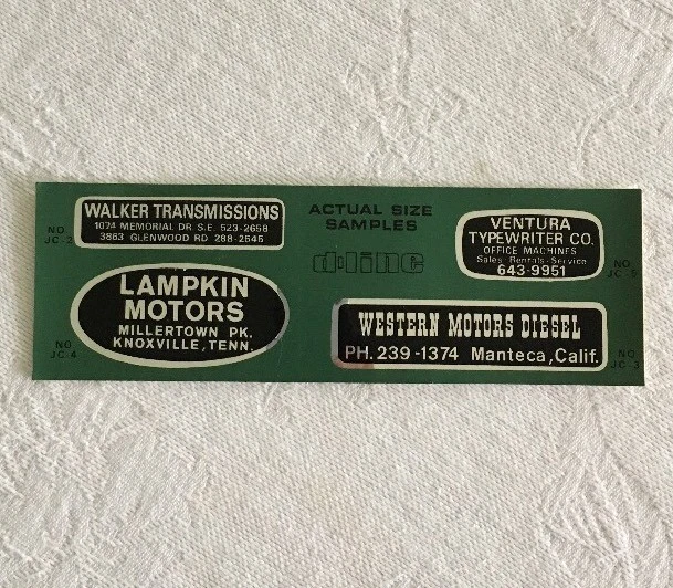 VINTAGE CAR DEALER Salesman Sample Decals Stickers Auto Shop Office