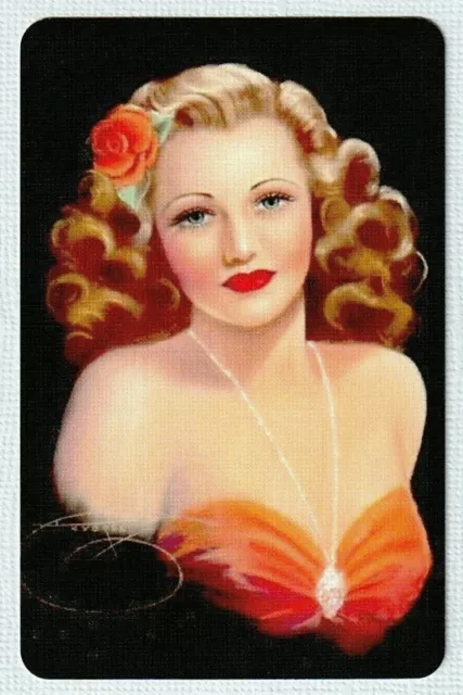 1 Modern Swap Playing Card - Lovely Lady Pin Up Glamour Girl With Rose In Hair