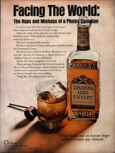 Vintage advertising print Alcohol Canadian Lord Calvert Facing the World 1967 ad