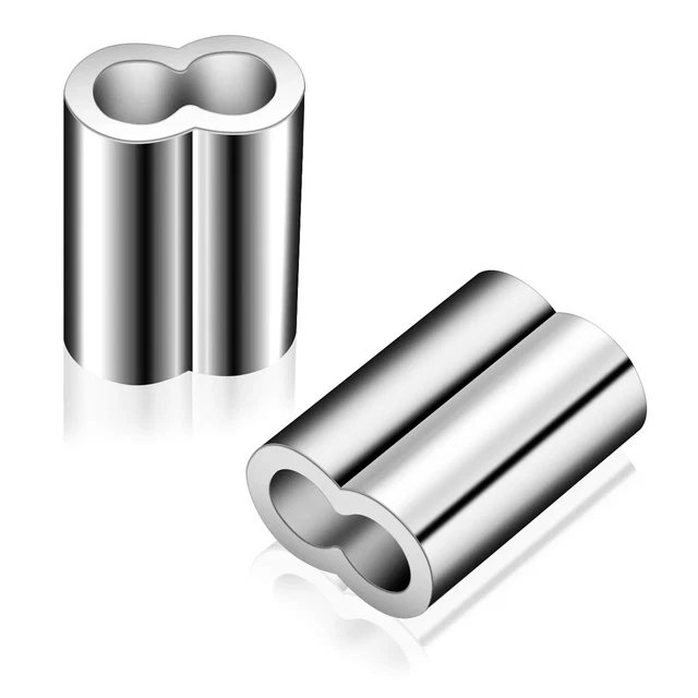 3/8 Inch Aluminum Crimping Loop Sleeve Cable Ferrule,24 Pcs Aluminum Double Barr