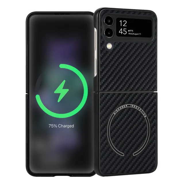 For Samsung Galaxy Z Flip 4 Carbon Fiber Magnetic Shockproof Leather Back Case