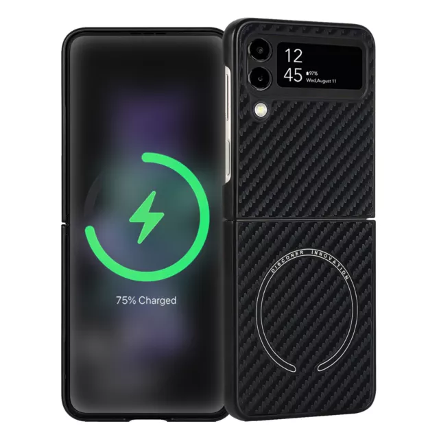 For Samsung Galaxy Z Flip 4 Carbon Fiber Magnetic Shockproof Leather Back Case
