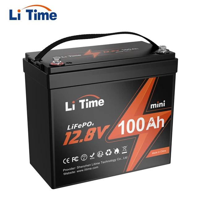 LITIME 12V 100AH Mini Version LiFePO4 Battery Deep Cycle for RV