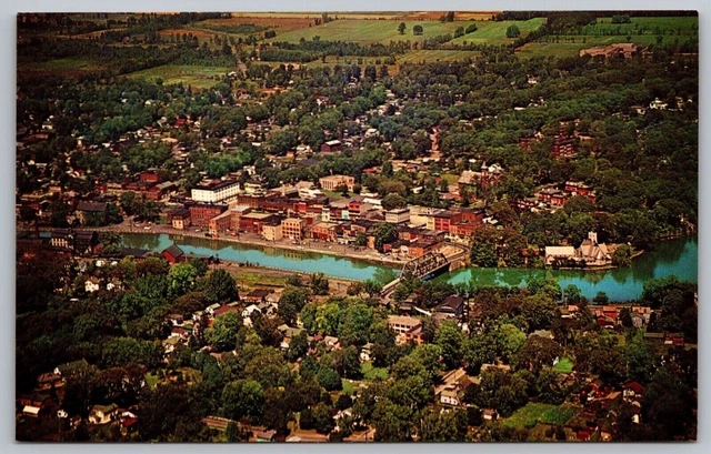 Seneca Falls New York Finger Lakes NY Aerial View Postcard UNP VTG Plastichrome