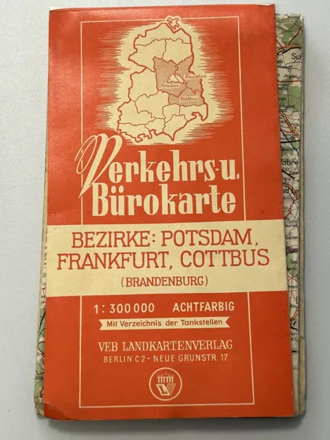 Verkehrs- und Bürokarte Bezirke Potsdam Cottbus Frankfurt Landkartenverlag 1957