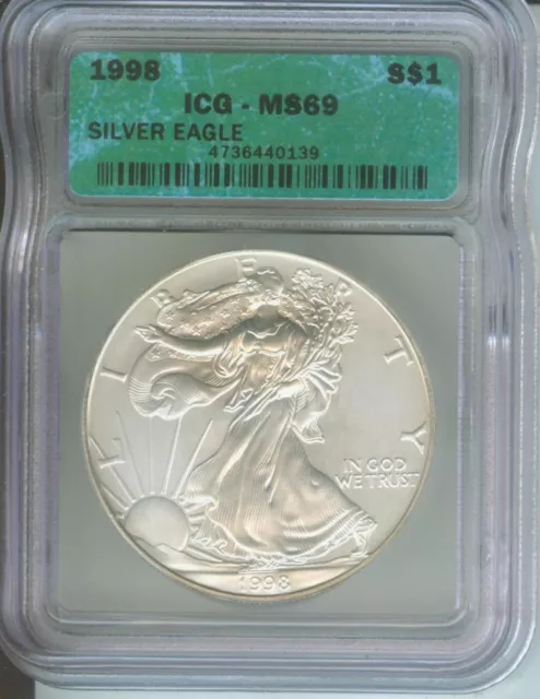 1998 American Silver Eagle ASE S$1 ICG MS69 MS-69 BEAUTIFUL Premium Quality PQ++