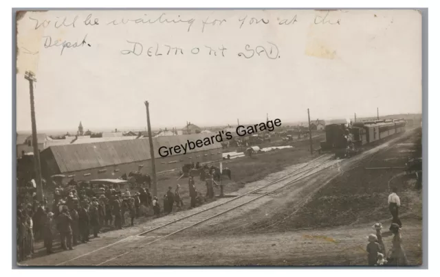 RPPC Milwaukee Road Railroad Train Station Depot DELMONT SD Real Photo Postcard