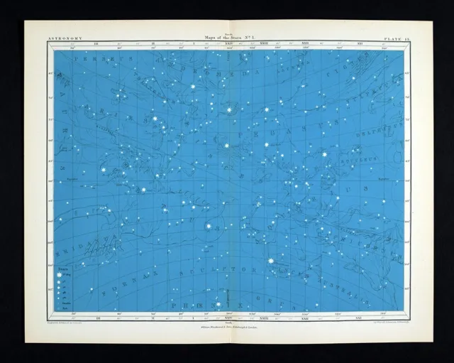 1855 Johnston Astronomy Star Map #1 North Sky Pegasus Aquarius Pisces Andromeda
