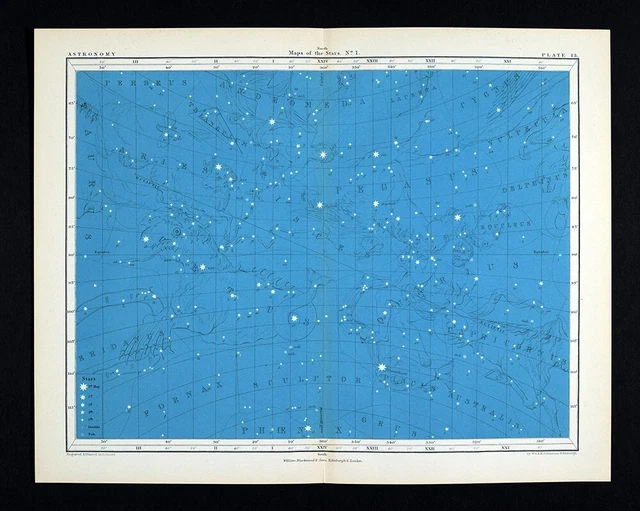 1855 Johnston Astronomy Star Map #1 North Sky Pegasus Aquarius Pisces Andromeda