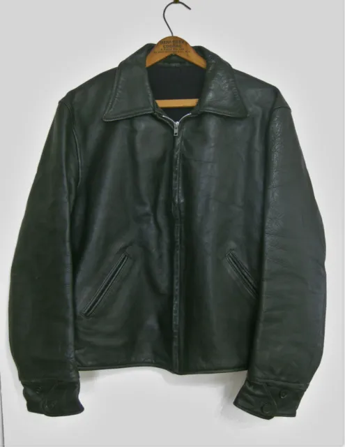 ALBERT RICHARD HORSEHIDE Jacket 1940s Black Leather Biker Coat Size 44 ...