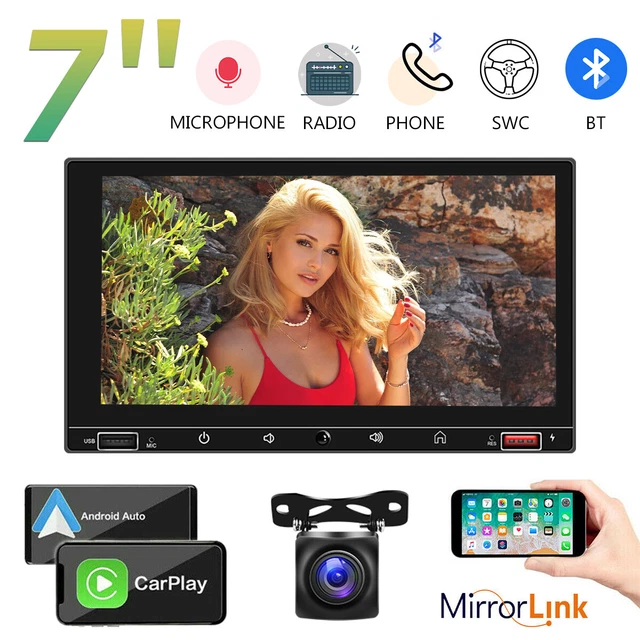 7" Double Din Car Stereo with Apple Carplay Android Auto Play MP5 Radio w/Camera