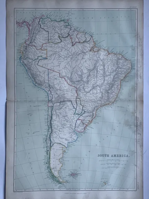 1872 South America Large Hand Coloured Antique Map By W.G. Blackie