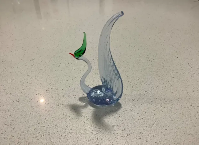 Vintage Hand Blown Murano Art Blue Solid Glass Swan Figurine