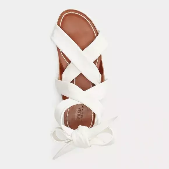 🔥 Polo Ralph Lauren® Leather Tie Sandal - White - 7.5 2