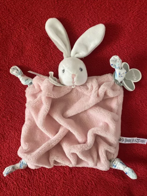 🇫🇷 Doudou Plat Lapin Blanc Rose Pâle Plume Kaloo 100 % Neuf