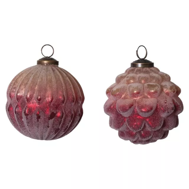 4" Mercury Glass Ball Ornaments Set of 6 Cream & Raspberry Ombre Christmas New