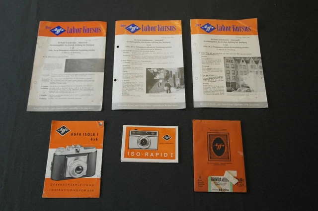 Posten Lot Sammlung 6 x AGFA Labor Kursus & Iso Rapid 1 Anleitungen & Papier