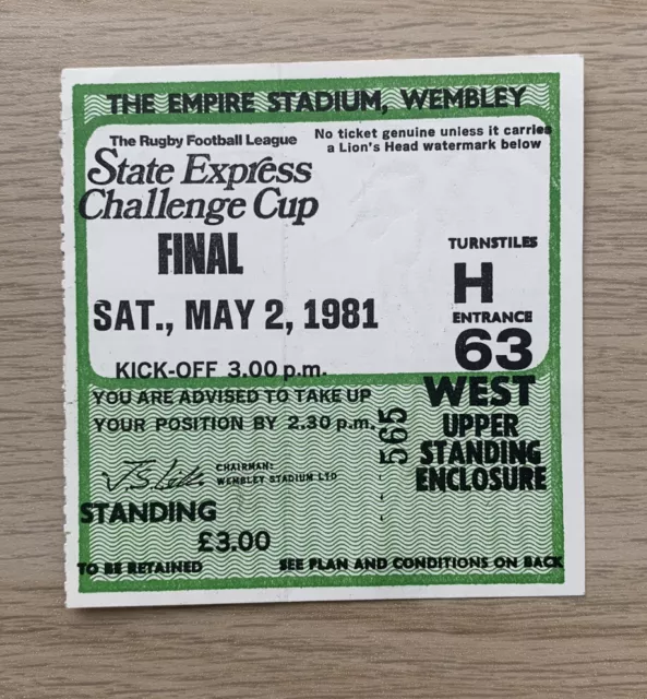 Rugby League Challenge Cup Final Hull K.r V Widnes 1981 Unused Ticket Stub