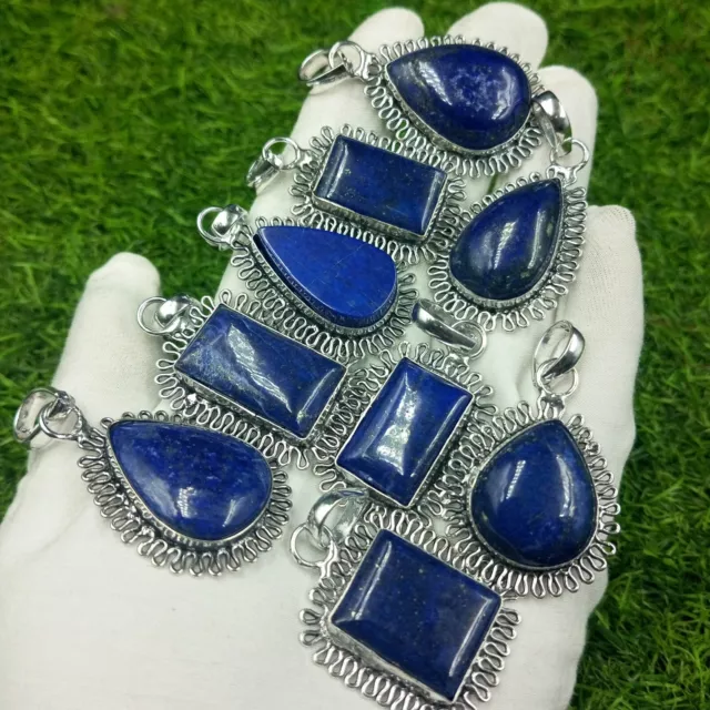 Natural Lapis Lazuli Gemstone Pendant Lot 925 Sterling Silver Plated Jewelry
