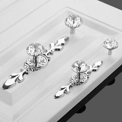 Delicate Glass Diamond Crystal Knob Dresser Cabinet Handle Door Pull w/ Screws