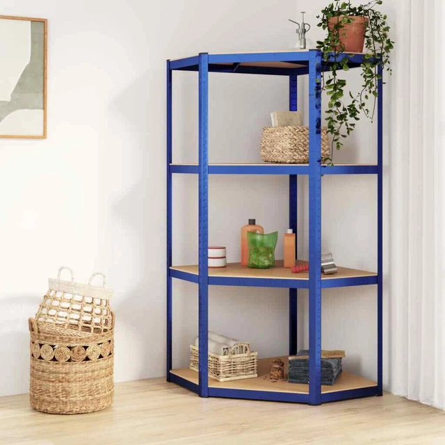 Estantería esquina 4 niveles madera contrachapada y acero azul vidaXL