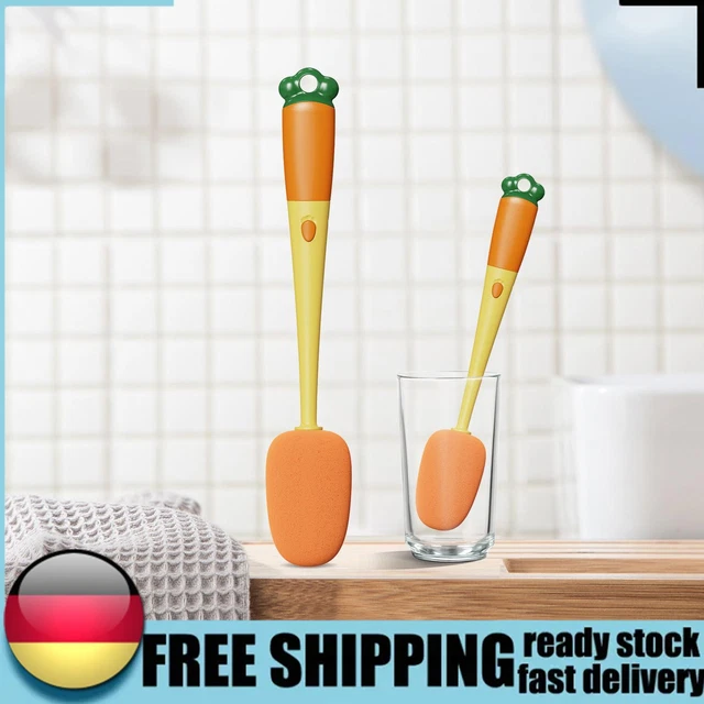 Cepillos de limpieza de copa esponja de mango largo 3 en 1 botellas en forma de zanahoria (F) D