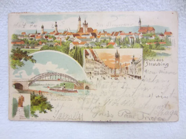 POSTKARTE - "STRAUBING" (Niederbayern) - Litho von 1900 - Mehrere Ansichten