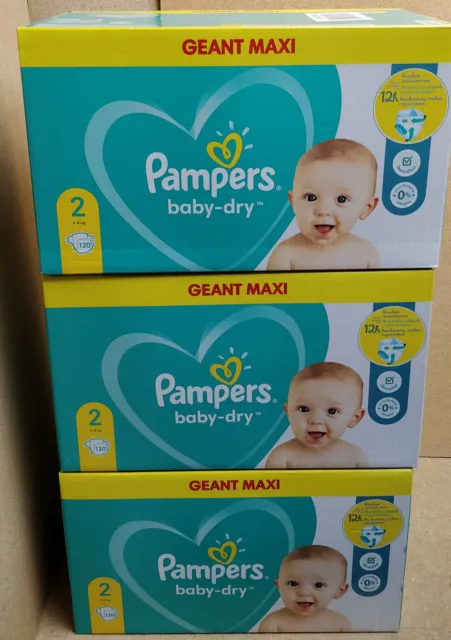 LOT DE 360 COUCHES PAMPERS BABY DRY taille 2 / ( 4 - 8 kg ) NEUF