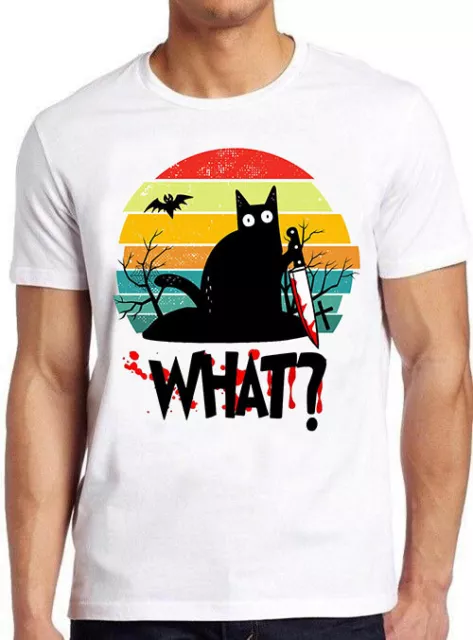 Cat What Murderous Black Cat Knife Moon Halloween Cult Top Gift Tee T Shirt M835