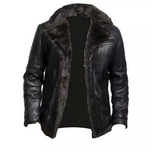 Mens Aviator Shearling Bomber Black Genuine Sheepskin Leather Jacket