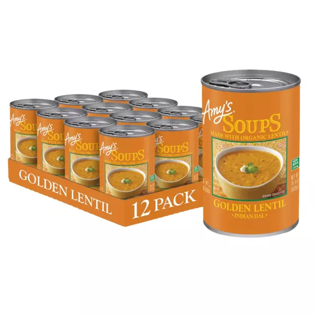 Amys Soup, Vegan Golden Lentil Soup, Gluten Free Indian Dal, Made With Organic