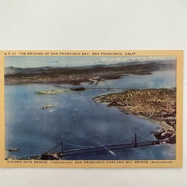 Vintage The Bridges of San Francisco Oakland Bay Bridge CA Linen Postcard