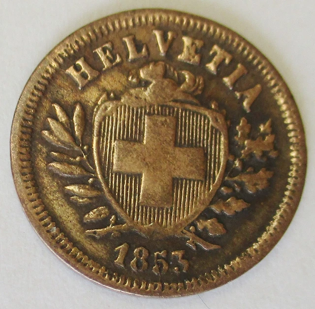 rare ancienne pièce de monnaie SUISSE 1 rappen 1853 BERNE cuivre XIX e
