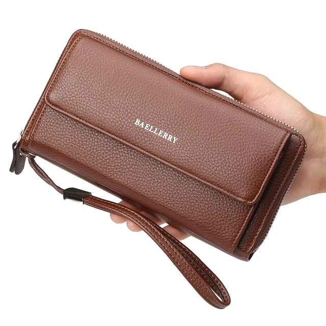 Men Leather Wallet Handbags RFID Blocking Credit Card Holder Zipped Coin Pocket