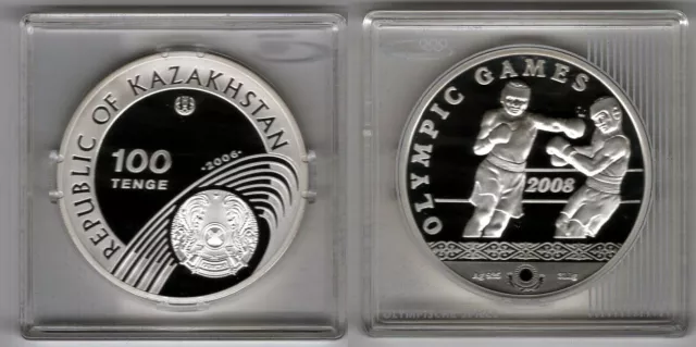 KASACHSTAN   100 Tenge 2006   Olympiade Boxen  Silber/Proof