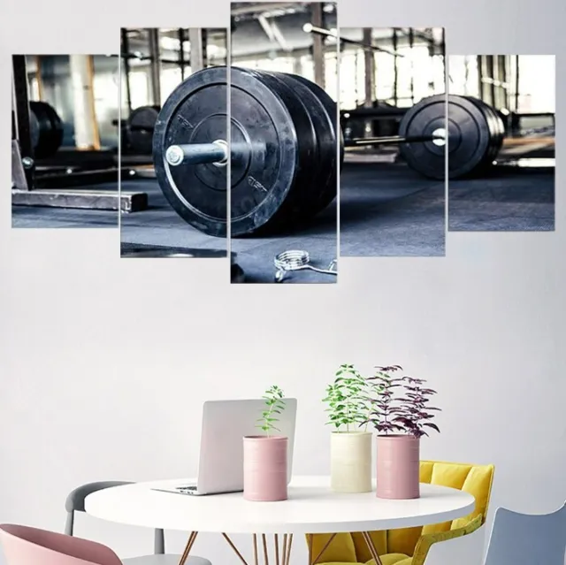 5Pcs Wall Art Canvas Painting Picture Home Decor Modern Abstract Dumbbell Gym