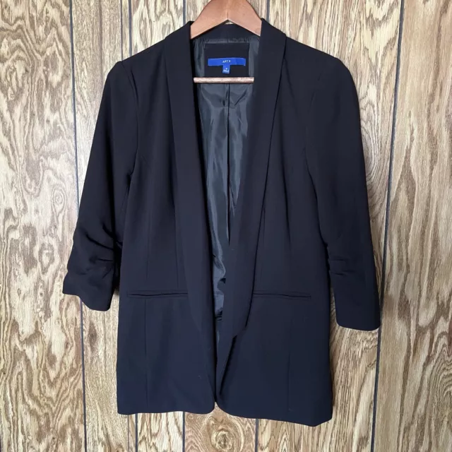 APT 9 Women’s Blazer size Small open front black lined with pockets 3/4 Sleeve