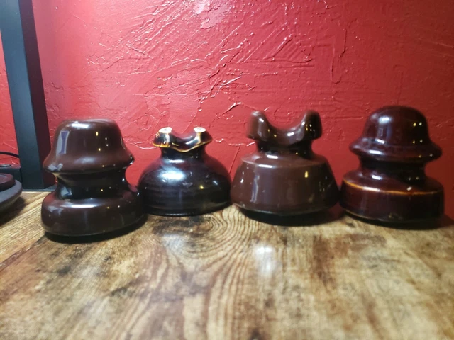 Vintage Pinco, Westinghouse, No Brand Brown Glazed Cable Top Insulators