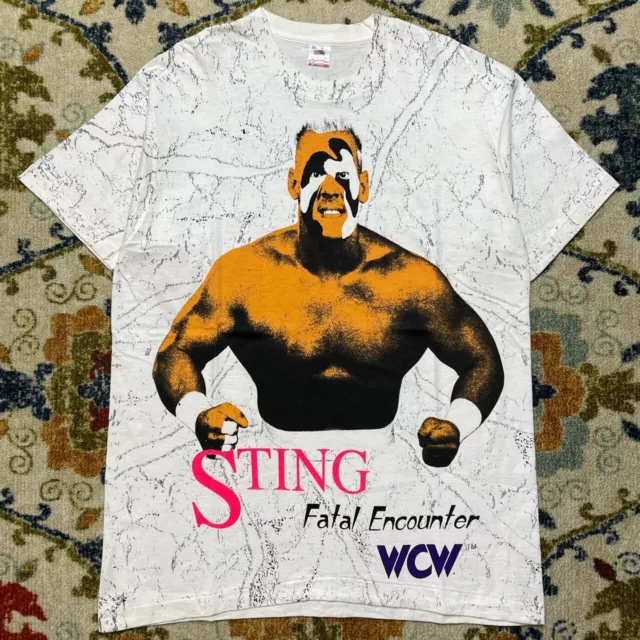 Vintage Sting Fatal Encounter AOP T Shirt Sz XL FOTL WCW Scorpion USA Rare