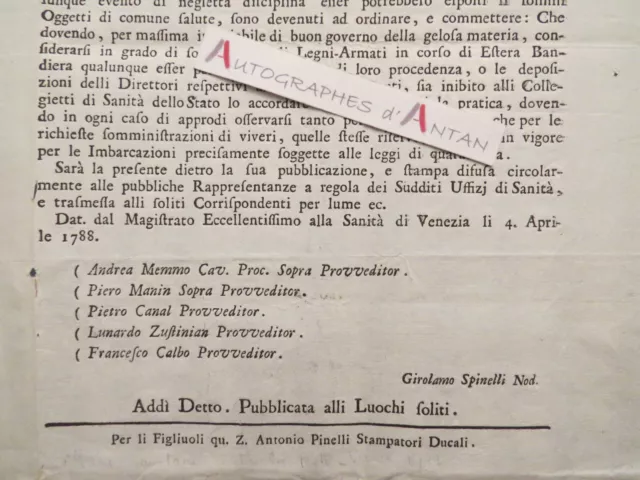 ● VENEZIA 1788 - Navigation Armateurs Santé - Venise Italia petite affiche XVIII 3